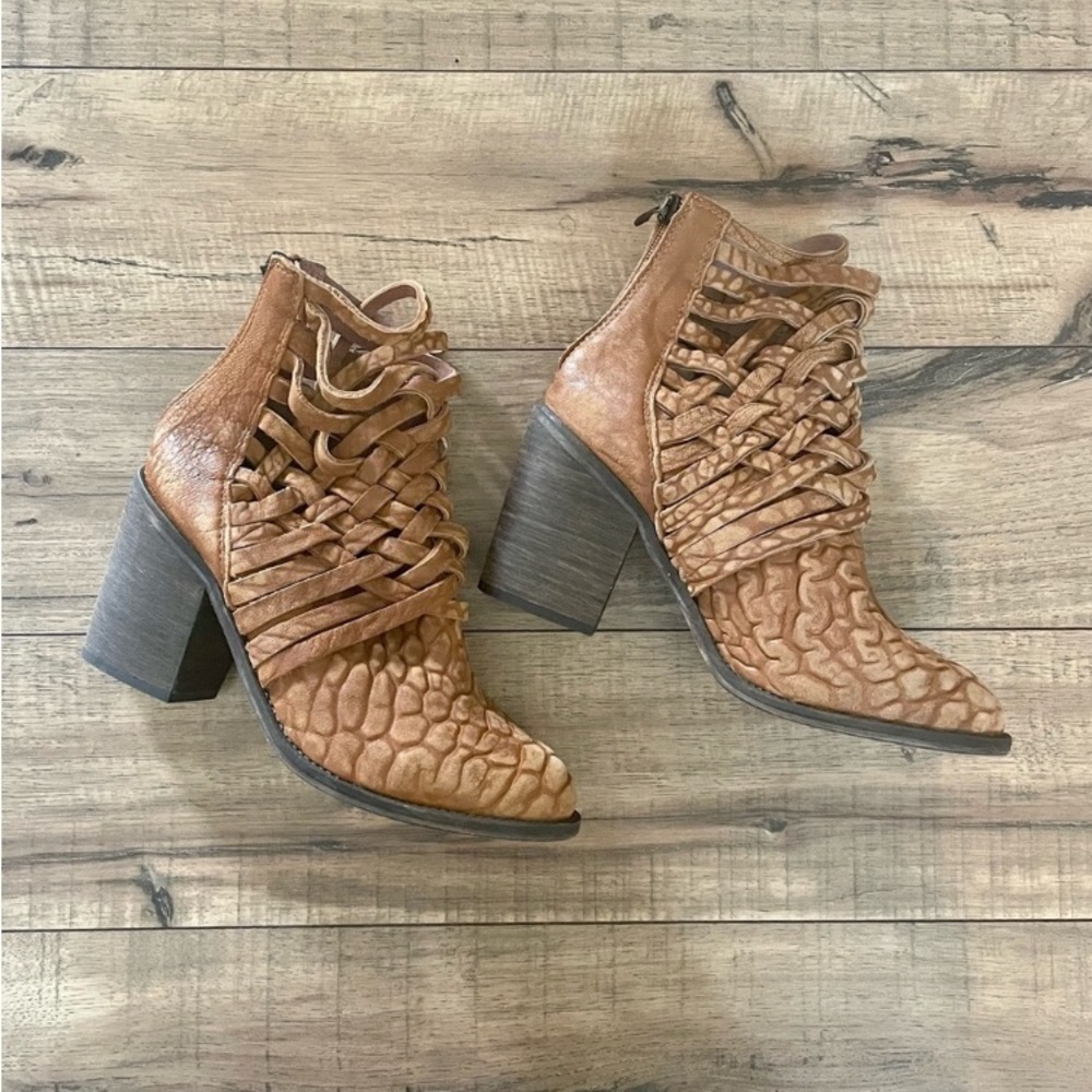 Free People Carrera Leather Woven Boots